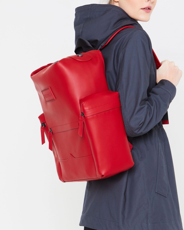 Plecak Hunter Top Clip - Gumowana Skóra Wojskowy Czerwony