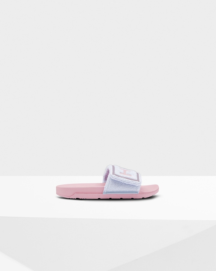 Hunter Damskie Frotte Logo Regulowane Klapki Arktyczna Tęczówka Niebiesko-różowa Naparstnica