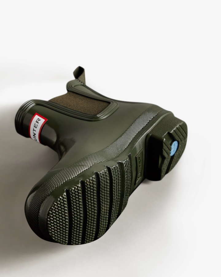 Hunter Damskie Oryginalne Błyszczące Botki Chelsea Ciemna Oliwka