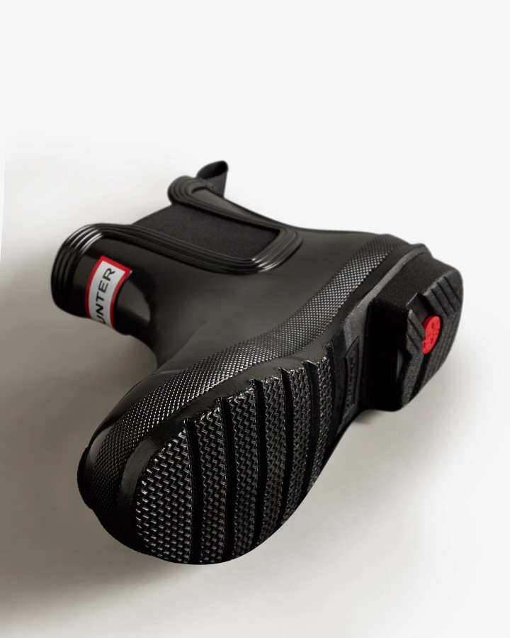 Hunter Damskie Oryginalne Błyszczące Botki Chelsea Czarne