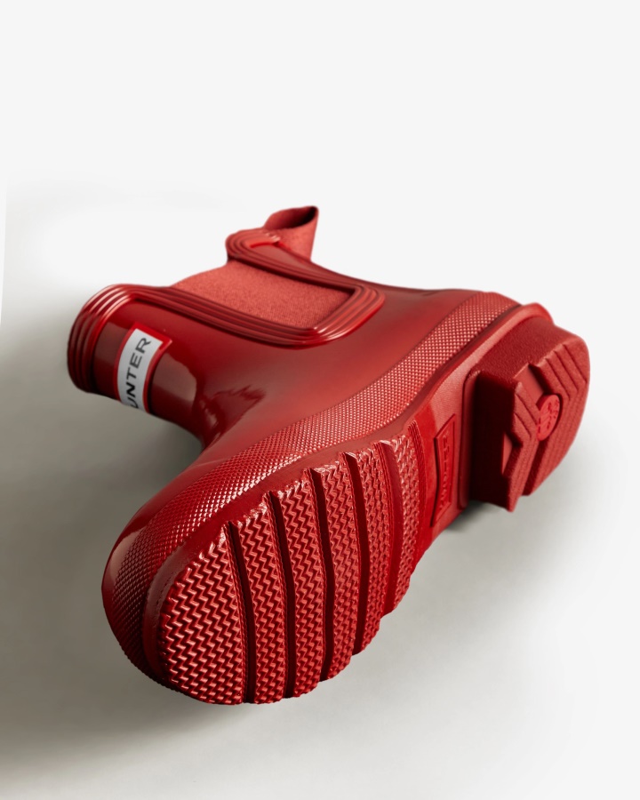 Hunter Damskie Oryginalne Błyszczące Chelsea Buty Wojskowe Czerwone