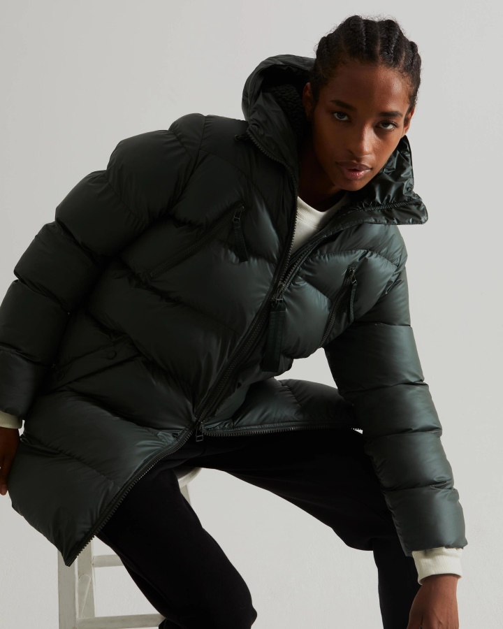 Ocieplana Damska Kurtka Puchowa Hunter Arktyczna Zieleń Mchu