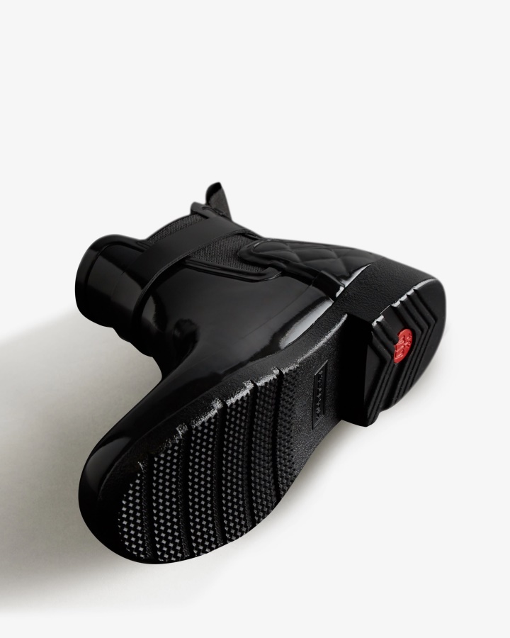 Hunter Wyrafinowane Damskie Chelsea O Dopasowanym Kroju, Pikowane, Błyszczące, Czarne Botki