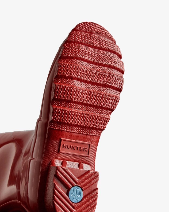 Hunter Damskie Oryginalne Wysokie Błyszczące Kalosze Wojskowe Czerwone