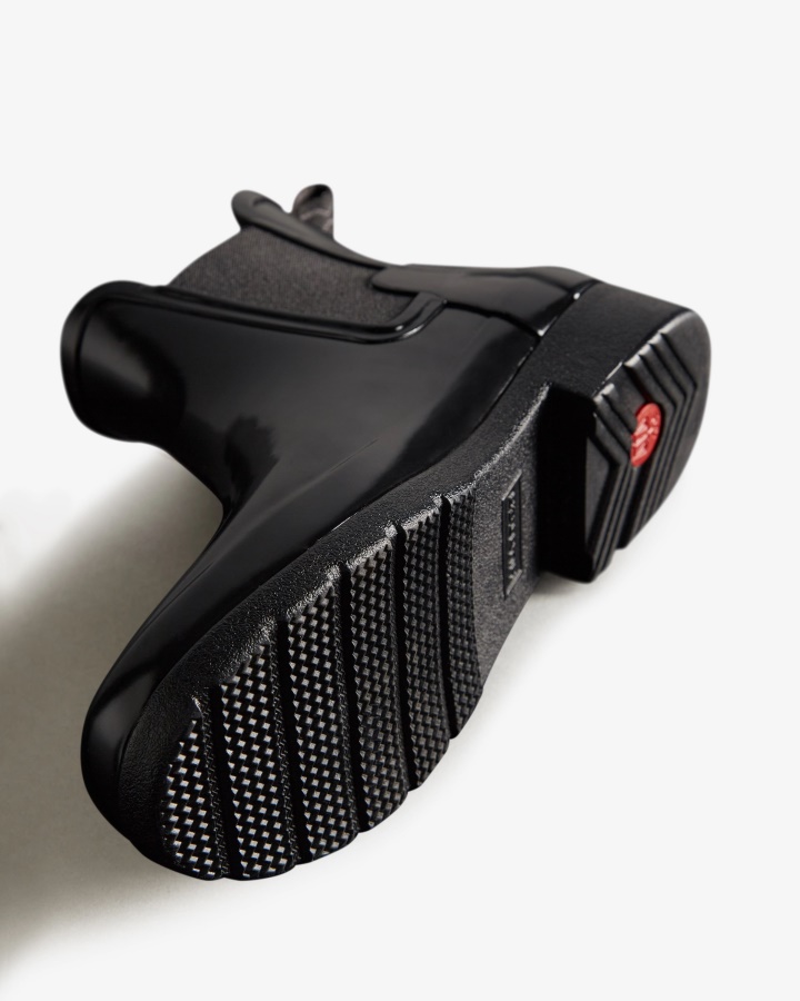 Wyrafinowane, Błyszczące, Dopasowane, Chelsea Botki Damskie Hunter, Czarne