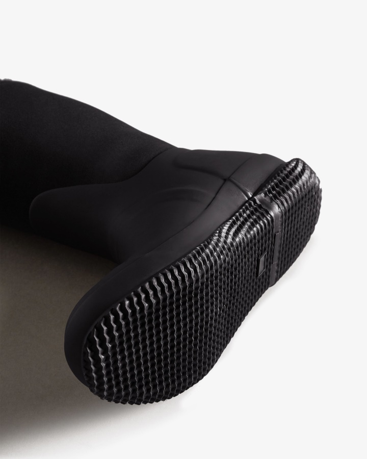 Hunter Damskie Ocieplane Zwijane Wegańskie Kozaki Z Owczej Skóry Czarne