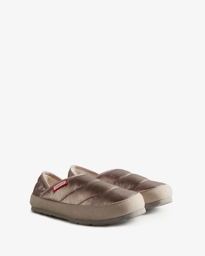 Hunter Damski Metaliczny Puffer Pantofel Srebrny