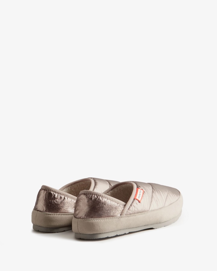 Hunter Damski Metaliczny Puffer Pantofel Srebrny