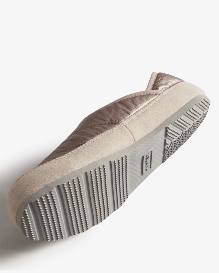 Hunter Damski Metaliczny Puffer Pantofel Srebrny