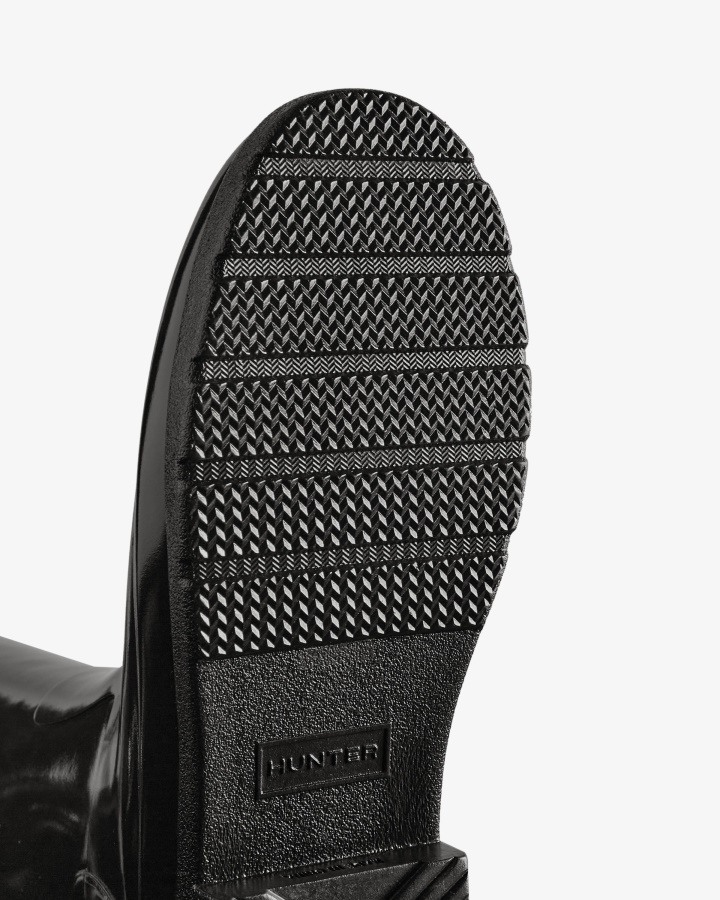 Wyrafinowane Damskie Buty Przeciwdeszczowe Hunter Slim Fit Z Wysokim Połyskiem W Kolorze Czarnym