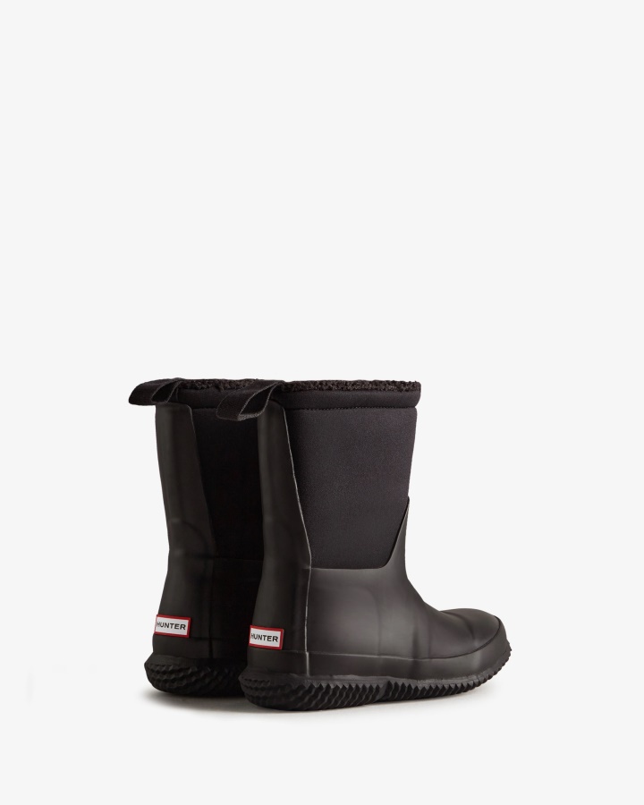 Hunter Little Kids (18 Miesięcy-6 Lat) Ocieplany Roll Top Wegańskie Kozaki Z Owczej Skóry Czarne