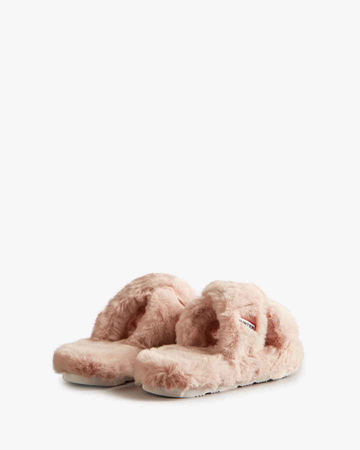 Hunter Damski Faux Futerkowy Crossover Slide Azalia Różowy