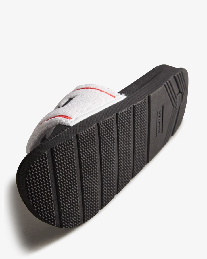 Hunter Męskie Frotte Logo Regulowane Klapki Biało-czarne