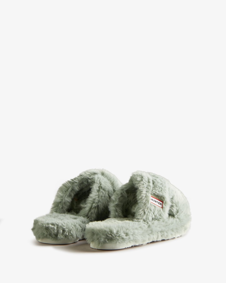 Hunter Damski Faux Futerkowy Crossover Slide Słodki Wichurowy Zielony