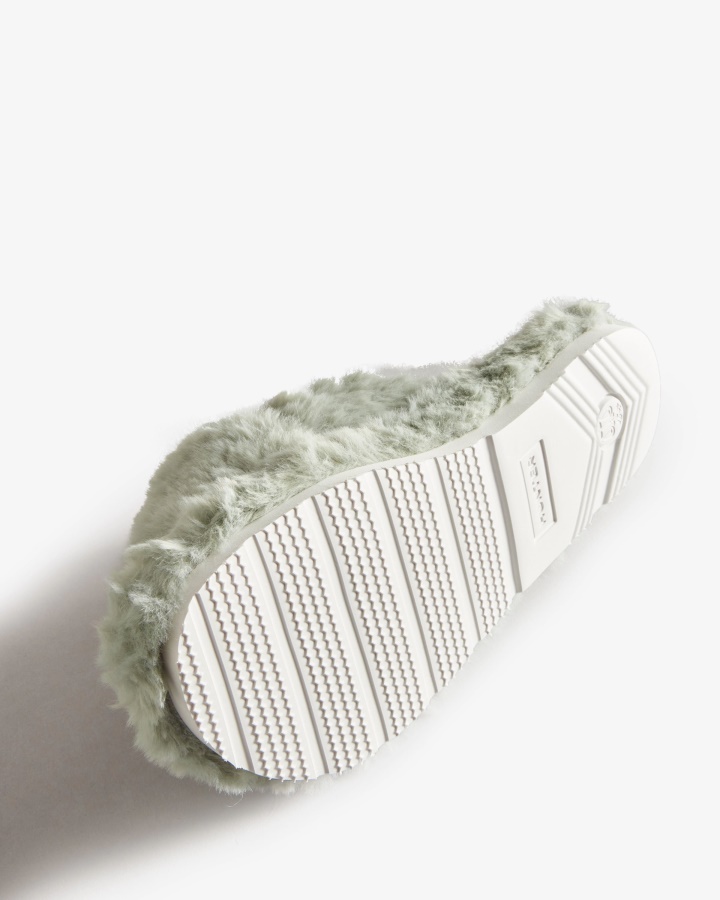 Hunter Damski Faux Futerkowy Crossover Slide Słodki Wichurowy Zielony