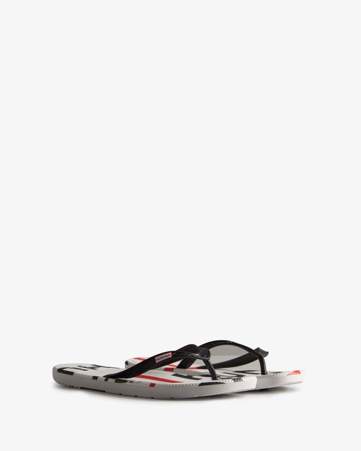 Hunter Damskie Klapki Z Logo Eksplodujące Czarne