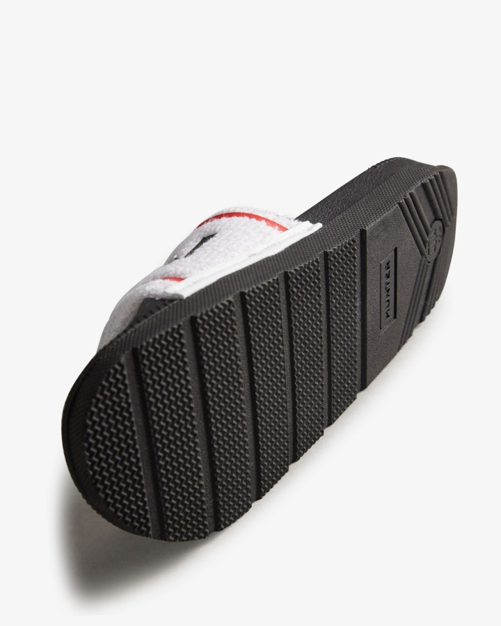 Hunter Damskie Frotte Frotte Logo Regulowane Klapki Biało-czarne