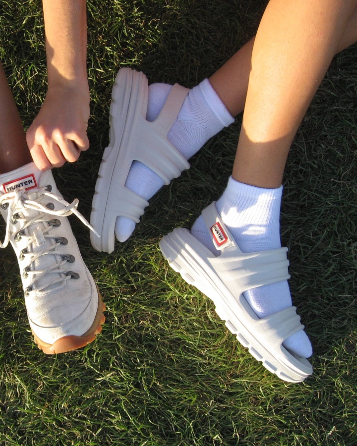 Hunter Damskie Sandały Kwiatowe Białe