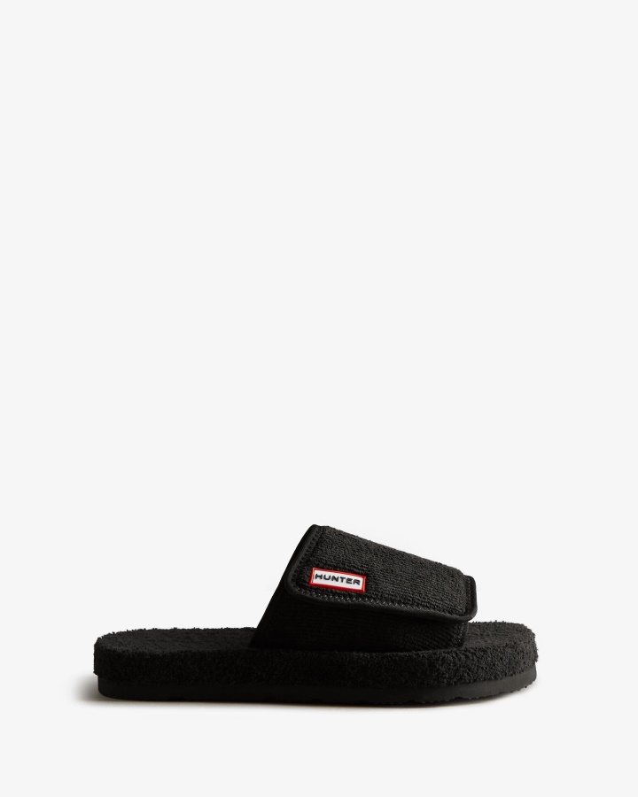 Hunter Damska Frotte Frotte Platforma Plażowa Regulowana Zjeżdżalnia Czarna