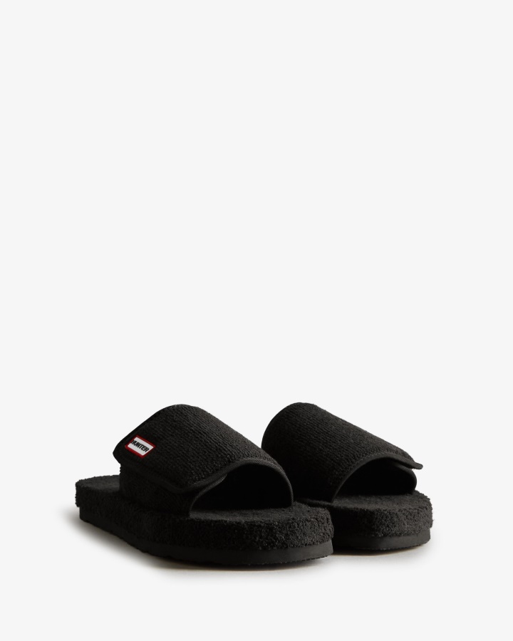 Hunter Damska Frotte Frotte Platforma Plażowa Regulowana Zjeżdżalnia Czarna