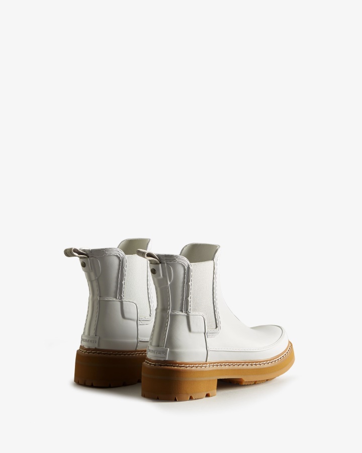 Hunter Damskie Botki Chelsea Z Wyrafinowanym ściegiem, Spurrey White