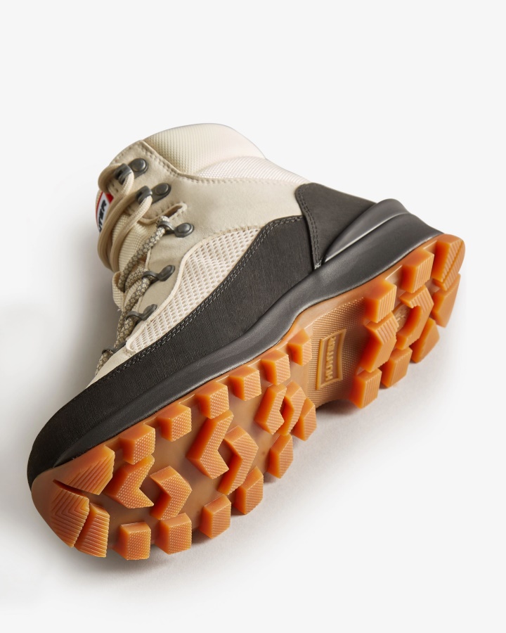 Hunter Damskie Ocieplane, Sznurowane Buty Komandosowe, Białe Wierzby-przytulne Kremowo-czarne