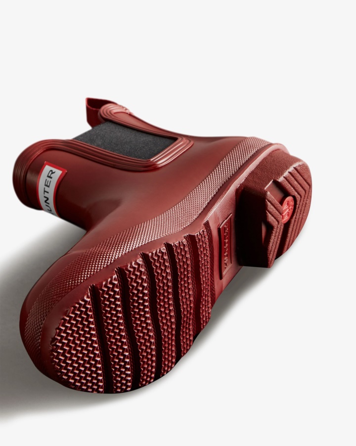 Hunter Damskie Oryginalne Błyszczące Botki Chelsea Jesień Czerwono-czarne