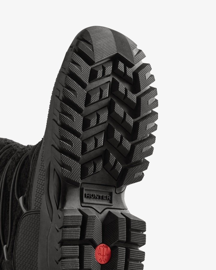 Hunter Damskie Wędrowcze Wegańskie, Ocieplane Wysokie Buty śniegowe Z Owczej Skóry, Czarne