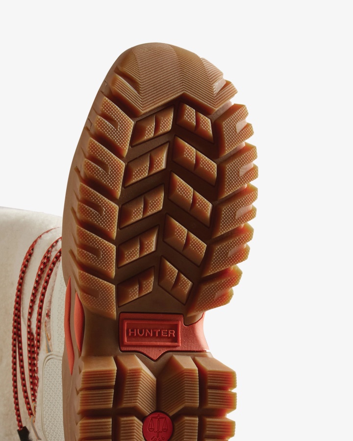 Hunter Damskie Wędrowiec Wegańskie Kozaki Z Owczej Skóry Ocieplane Wysokie śniegowce Białe Wierzby-gum