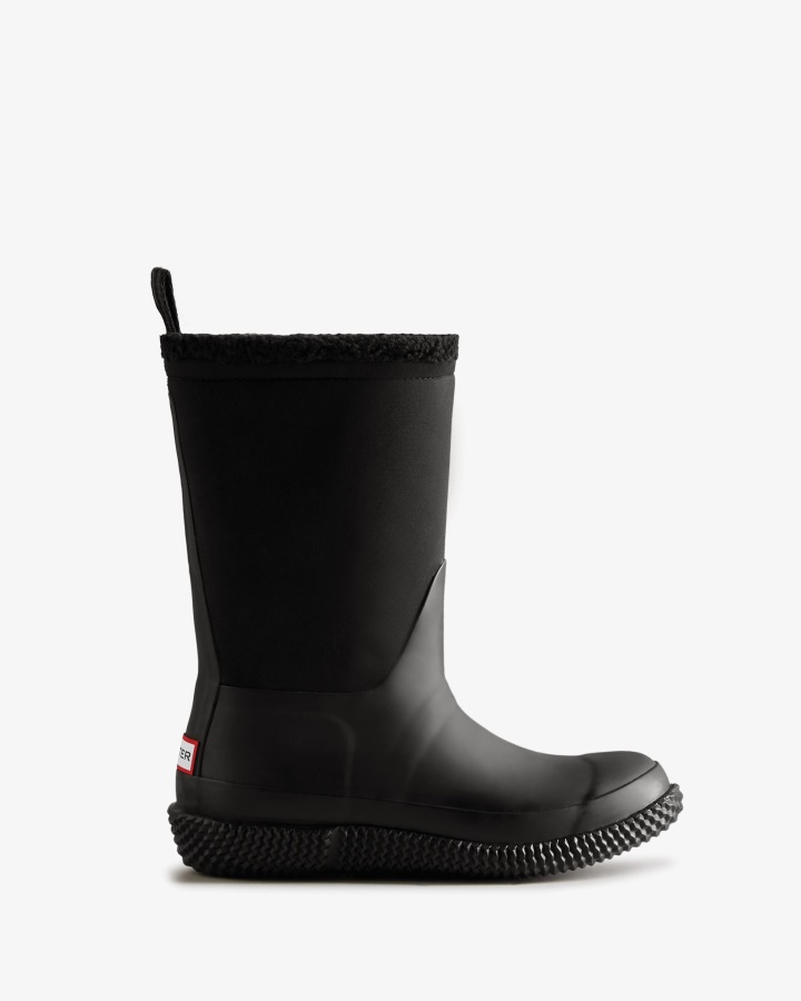 Hunter Damskie Ocieplane Zwijane Logo Wegańskie Kozaki Z Owczej Skóry Czarno-biała Wierzba