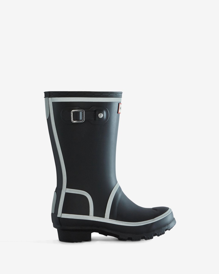 Hunter Big Kids (5-11 Lat) Kalosze Z Odblaskowym Konturem Czarne